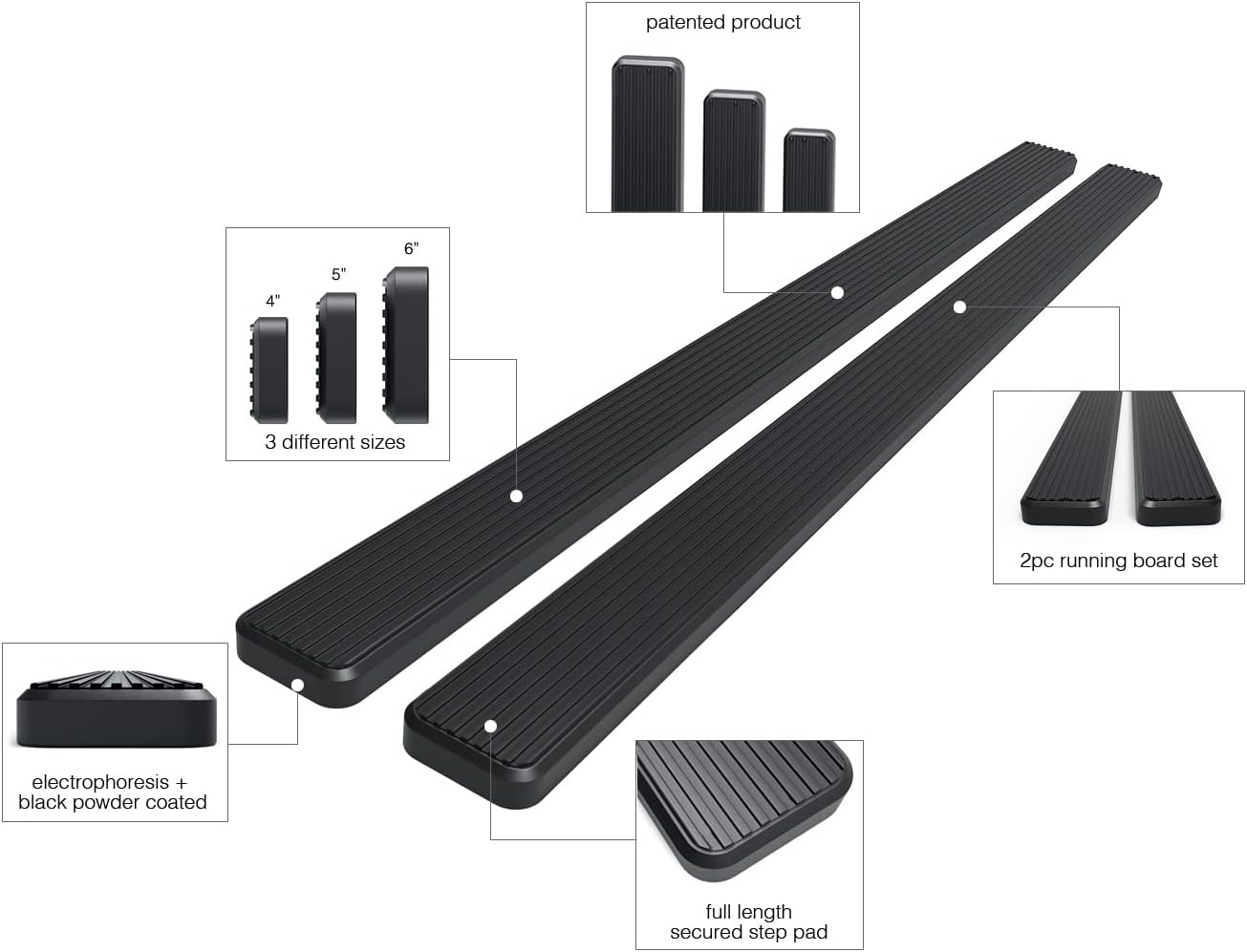 iBoard Estribos para 2007-2017 Chevy SilveradoGMC Sierra con cabina extendida, Negro