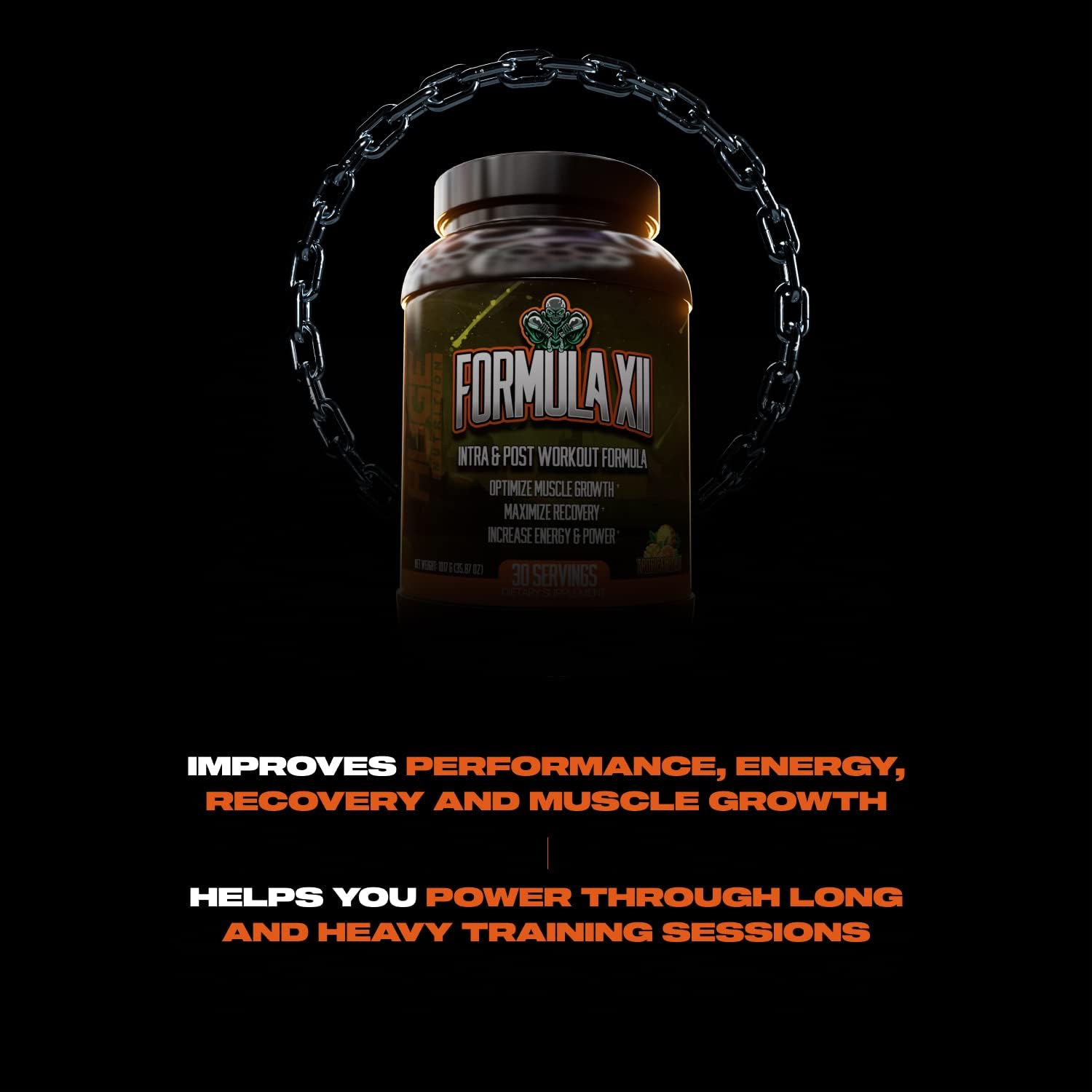 Suplementos enormes, fórmula XII Intra Workout Suplemento en polvo con fórmula de recuperación después del entrenamiento, ayuda a construir masa