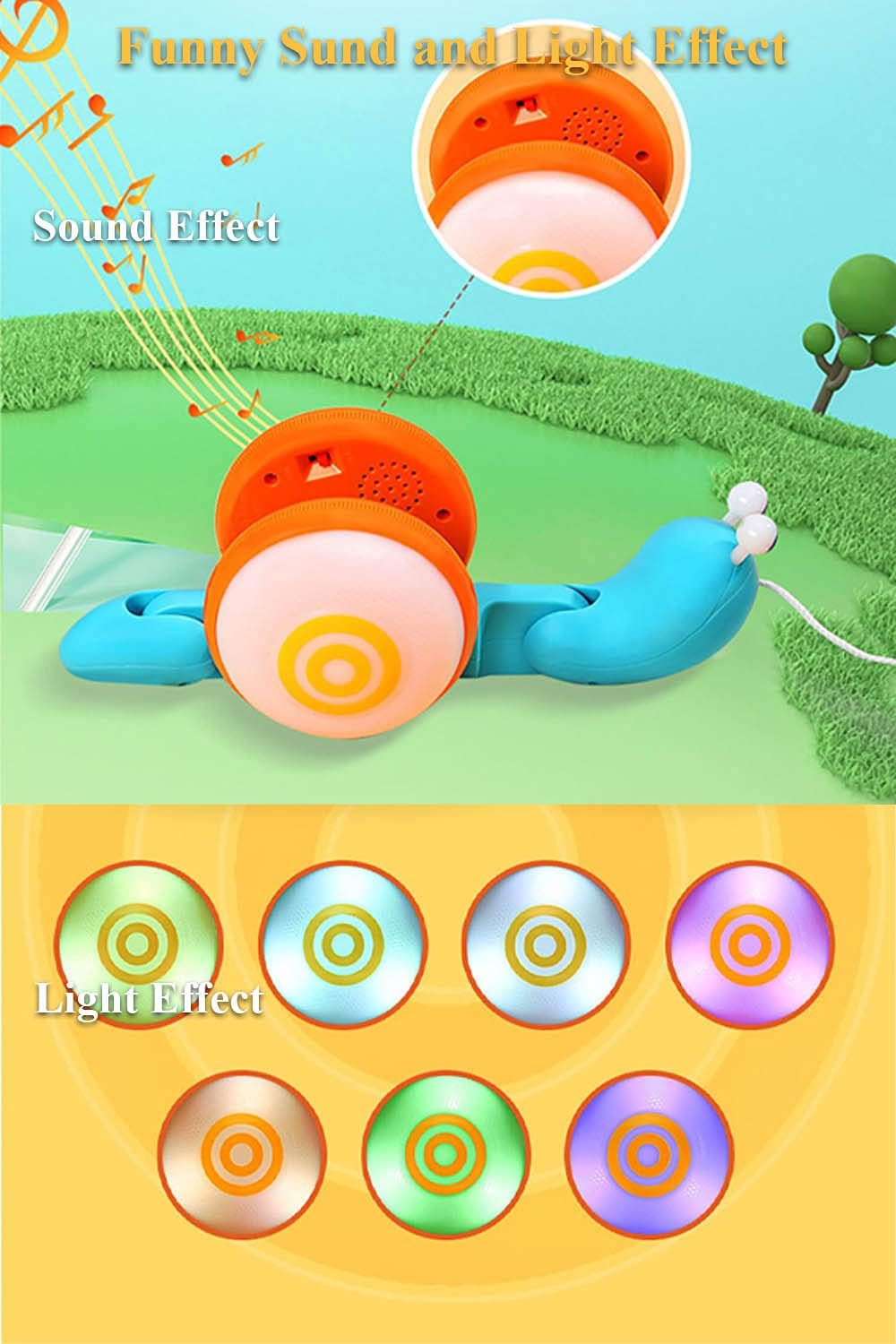 NEXTAKE Caracol, divertido caracol que se arrastra con cuerda, divertido juguete para caminar y aprender, juguete para bebé con música y efecto de