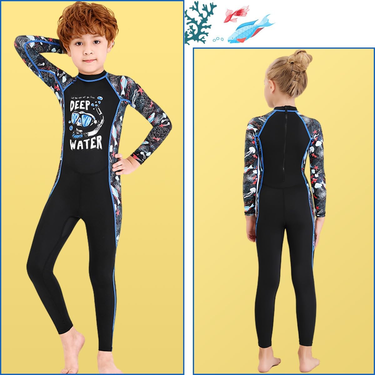 Traje de baño de cuerpo completo de una pieza de manga larga para niños, traje de baño de protección solar para niños y niñas