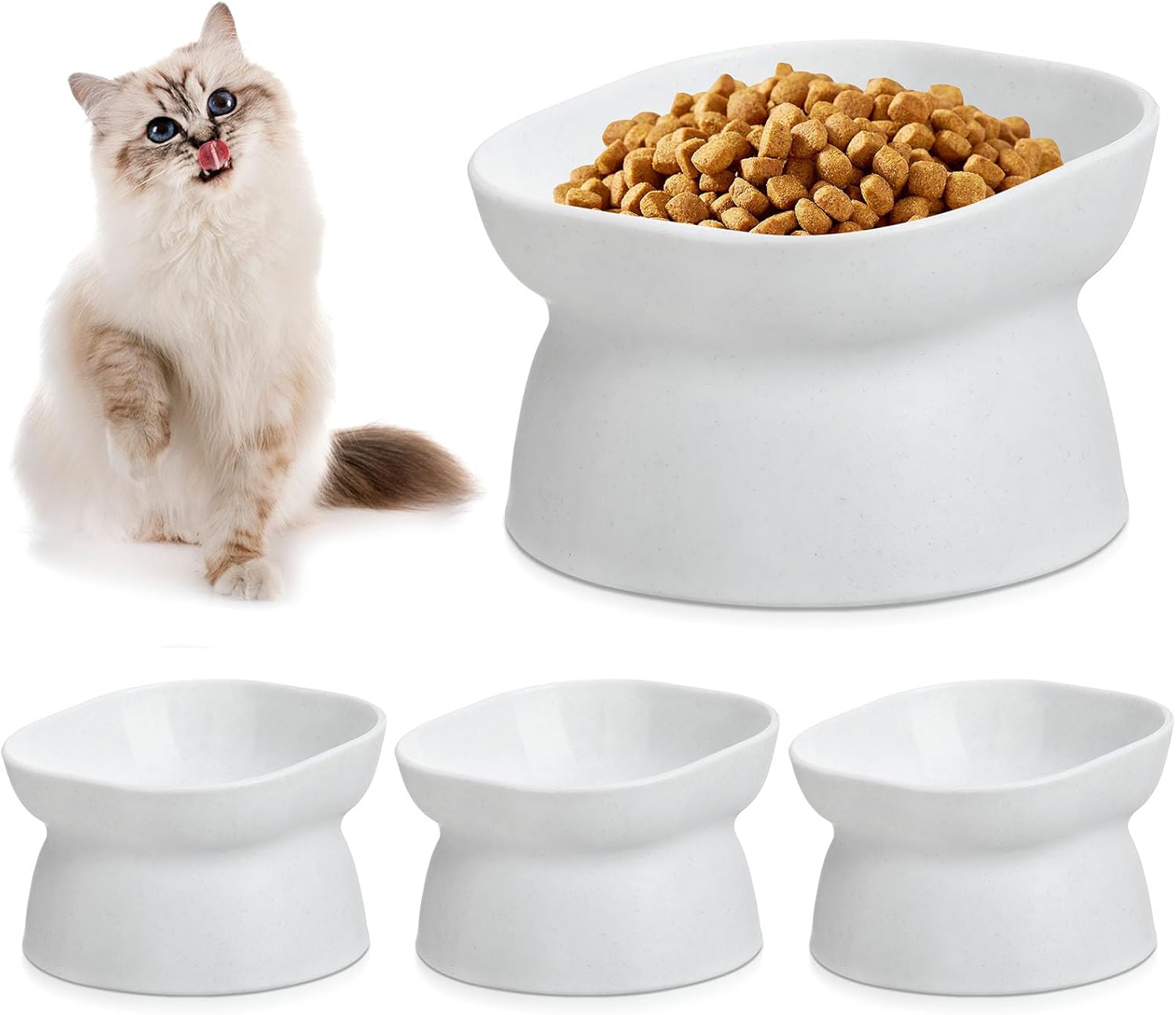 4 cuencos elevados de plástico inclinados para gatos, cuencos elevados de comida para gatos, cuenco de agua para gatos, plato elevado de