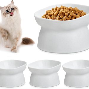 4 cuencos elevados de plástico inclinados para gatos, cuencos elevados de comida para gatos, cuenco de agua para gatos, plato elevado de 4 cuencos elevados de plástico inclinados para gatos, cuencos elevados de comida para gatos, cuenco de agua para gatos, plato elevado de