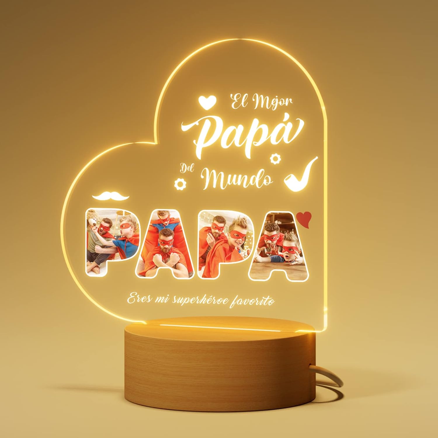 Bemaystar Regalos para papá, regalos personalizados para el día del padre de hija, hijo, esposa, luz nocturna LED acrílica con imagen, regalos para