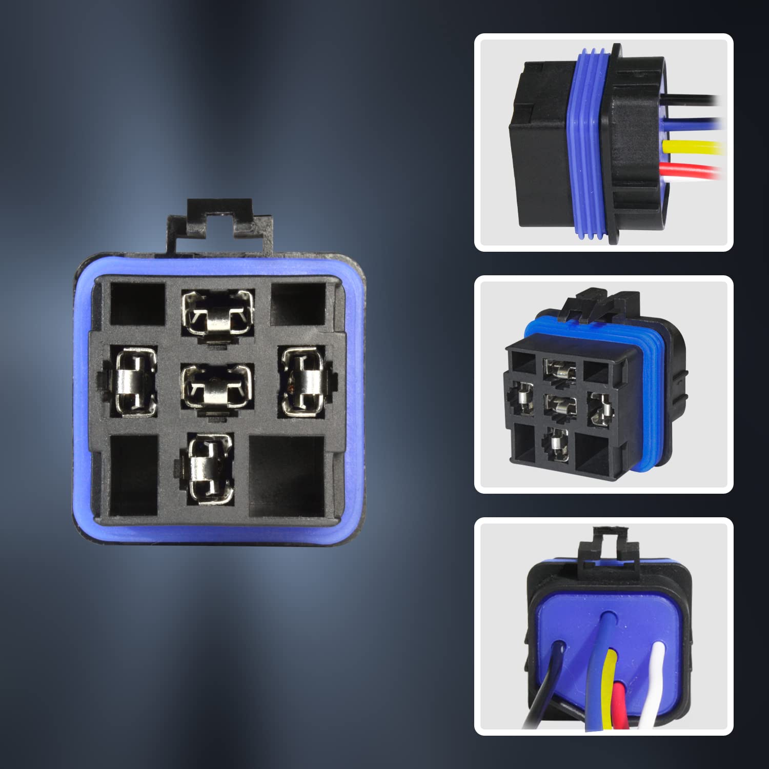 Paquete de 5 conectores de arnés de relé automotriz de 5 pines, 4030 amperios, 12 V CC, resistente al agua, SPDT de 12 AWG SPDT, cables de cobre