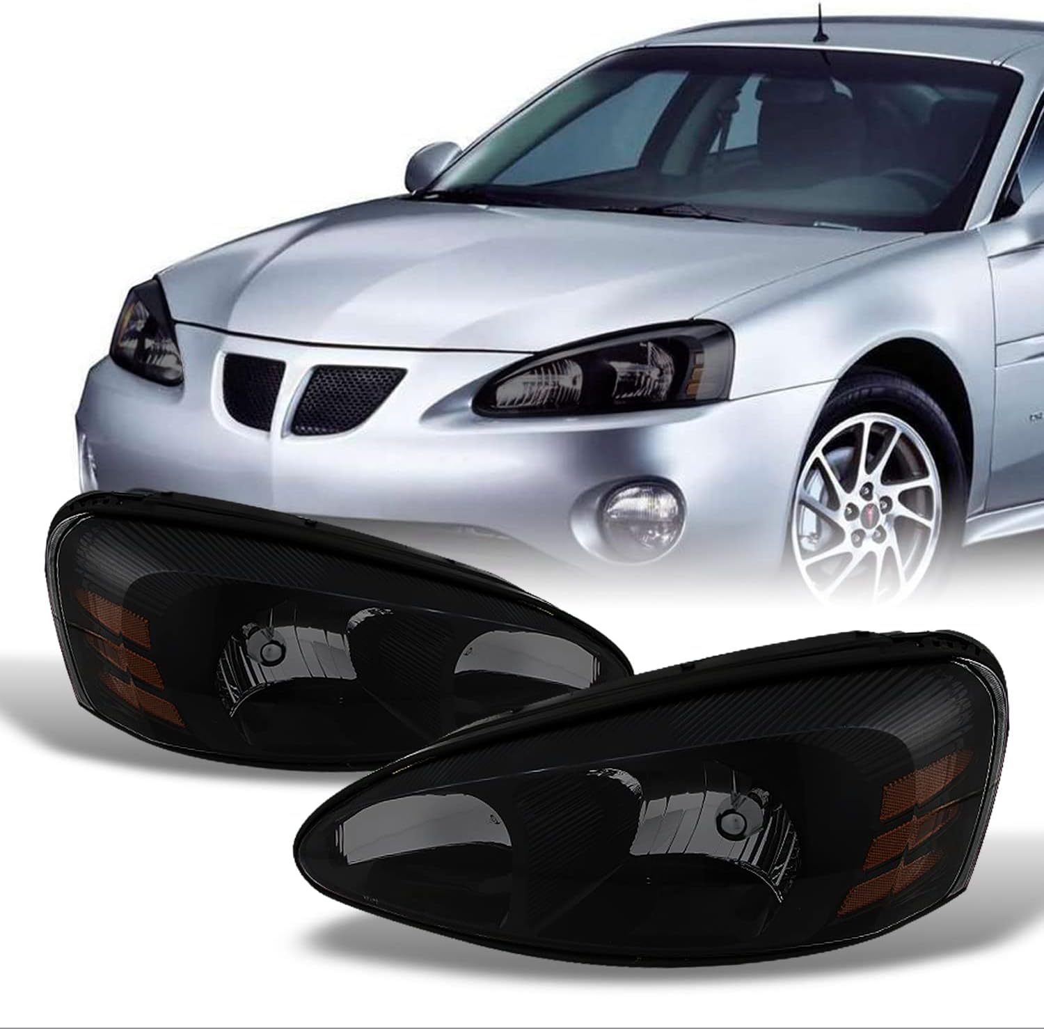 AKKON – For 2004-2008 Pontiac Grand Prix Black Smoke Headlights Headlamps Front Lamps Replacement Pair