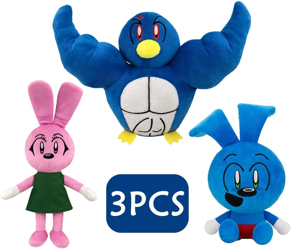 SiCso Blue Riggy – Peluche de mono de conejo azul, dibujos de Danno Cal, diseño de pájaro azul, almohada suave de 9.8 pulgadas (3 unidades)