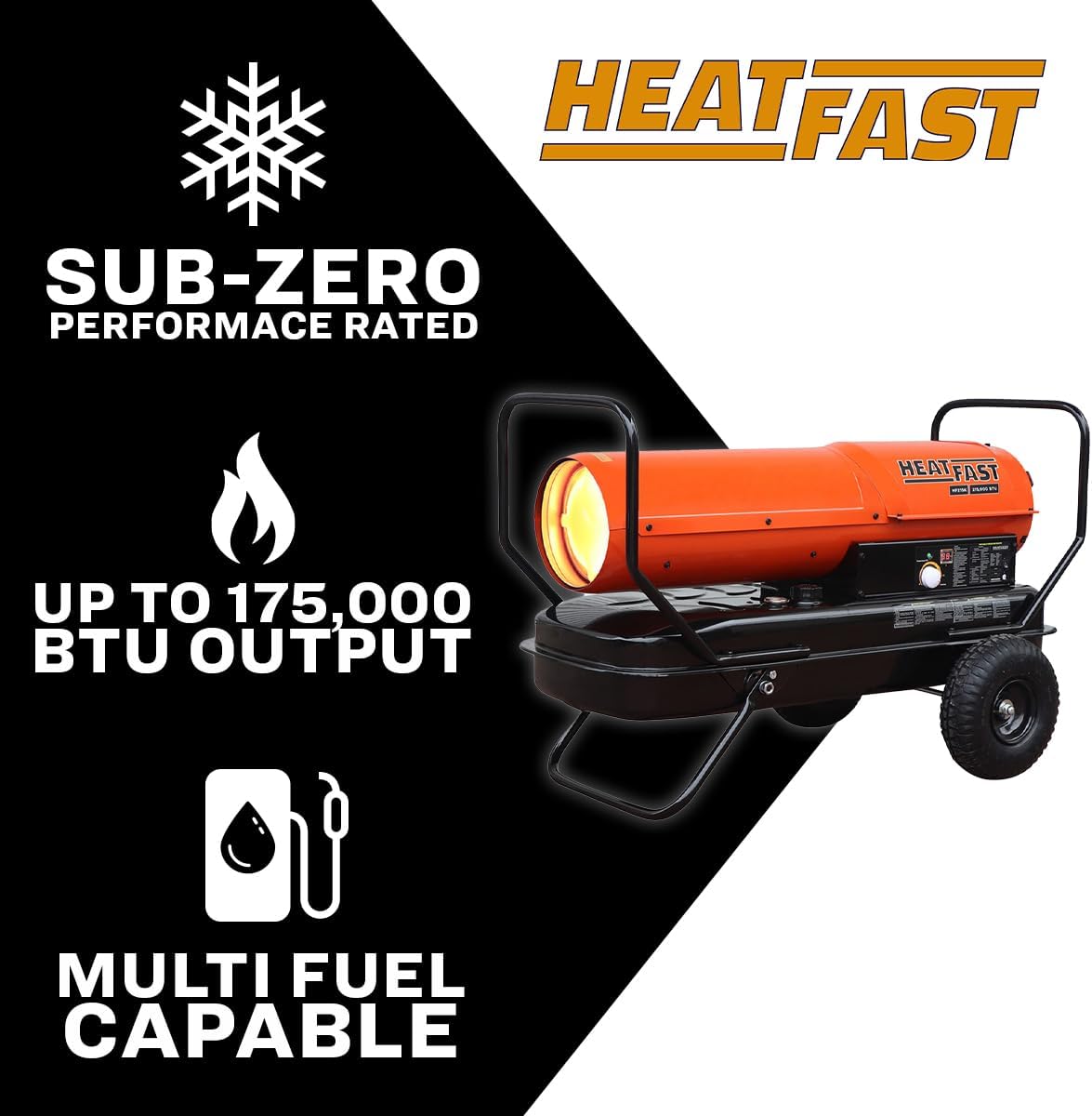 HeatFast HF175K Calentador de espacio portátil para el hogar, lugar de trabajo, sitio de construcción, queroseno de aire forzadosalamandra diésel