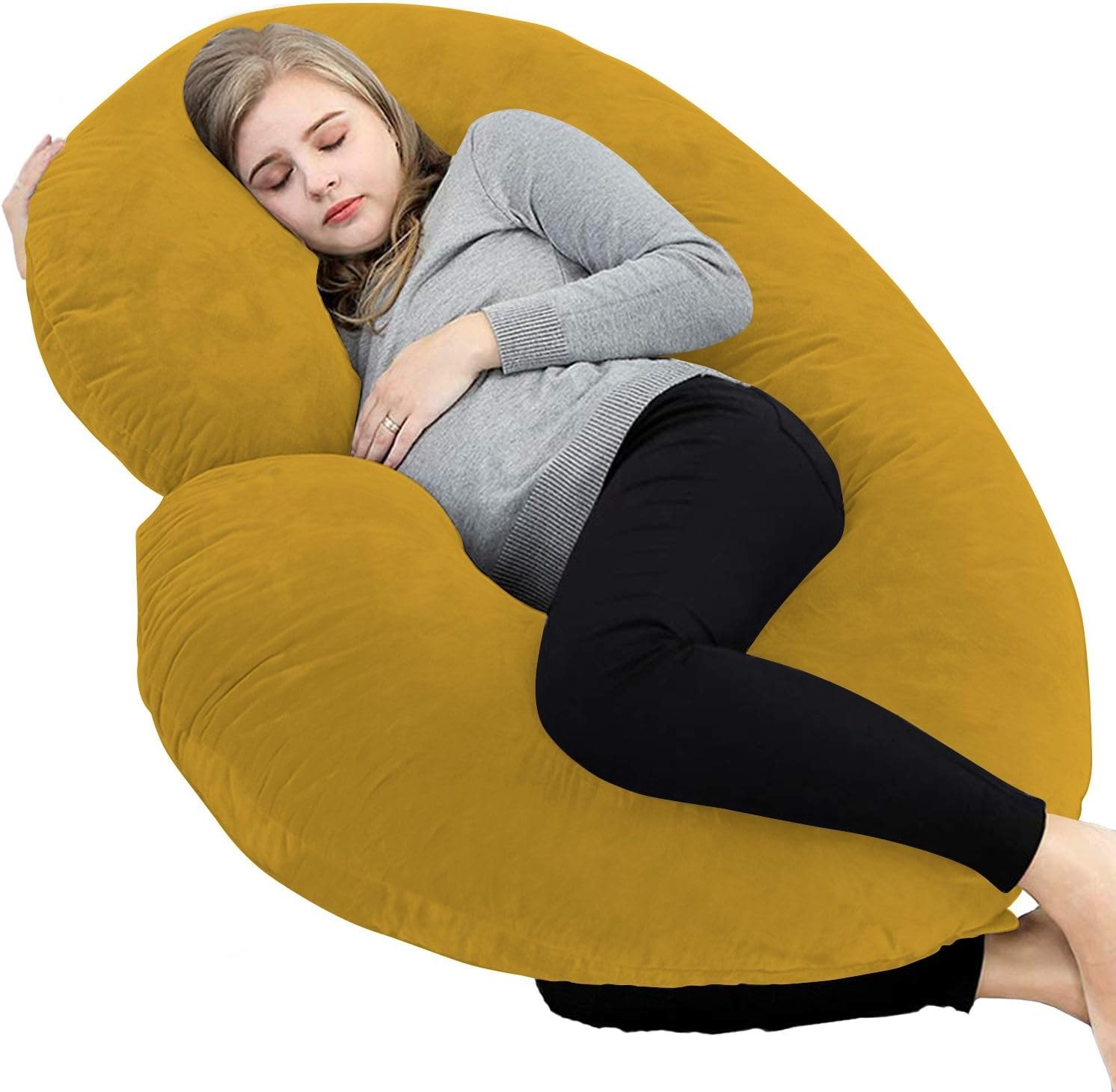 Almohadas de embarazo de 57 pulgadas, almohada de cuerpo completo en forma de C, funda de algodón egipcio dorado, almohadas de embarazo para dormir,