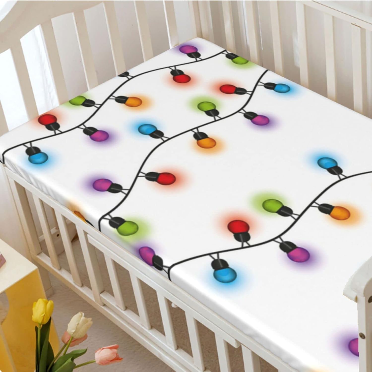 Sábana bajera ajustable para cuna con temática navideña, sábana bajera estándar para cuna para niños y niñas, 52 x 28 pulgadas, multicolor