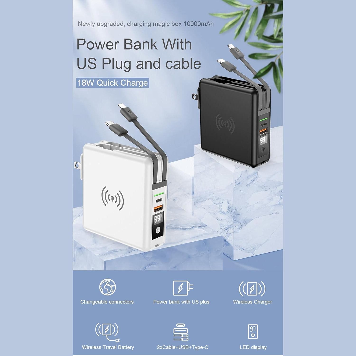 BoxWave Cargador compatible con ASUS ROG Flow Z13-ACRNM RMT02 – Cargador de pared inalámbrico Rejuva (10000mAh) (18W), cargador de pared inalámbrico