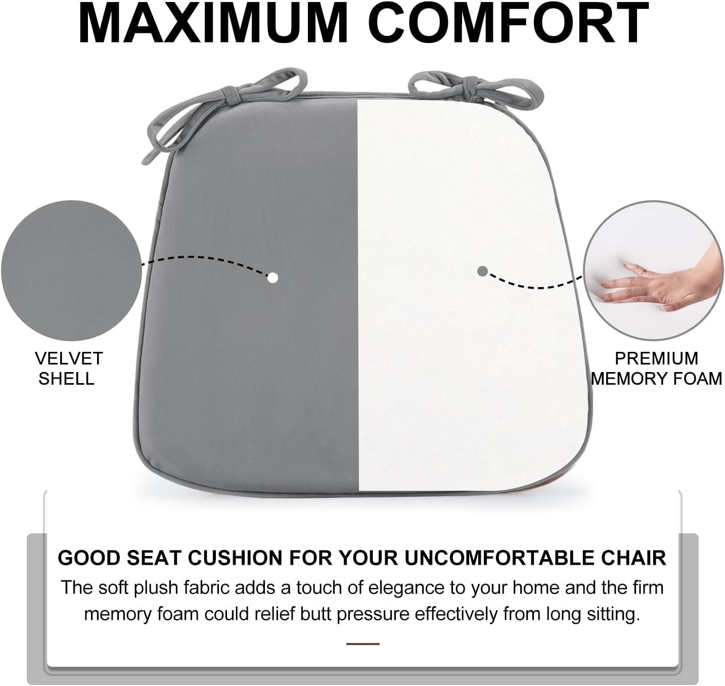 LOVTEX Paquete de 4 cojines para sillas de comedor, cojines para sillas de cocina de 17 x 16 x 1.5 pulgadas, cojines para sillas de comedor con