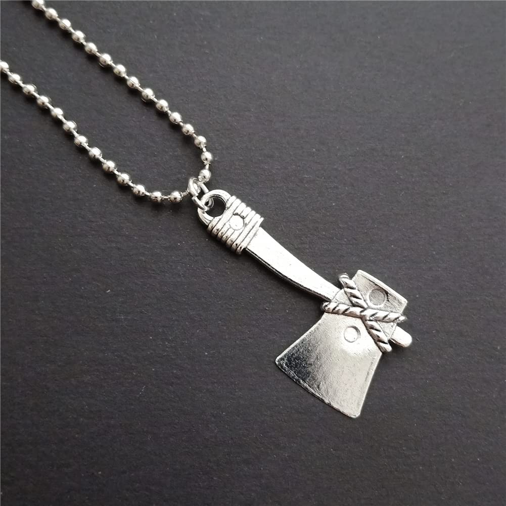Cool Axe Necklace, Punk Tool Charm Pendant, Long Necklace for Man Woman, Antique Silver Color