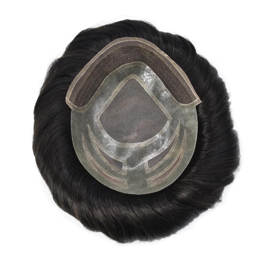 RESHE Toupee – Sistema de pelo para hombres, sistema de reemplazo de cabello humano real, monofilamento duradero, pieza de pelo tipo tupé, prótesis