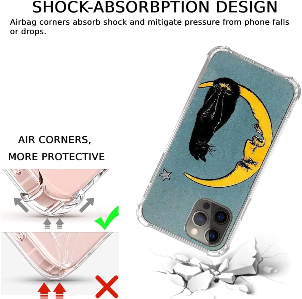 Funda vintage de luna y gato negro compatible con iPhone 15 Pro Max, funda hippie trippy gato y luna para iPhone 15 Pro Max para adolescentes,
