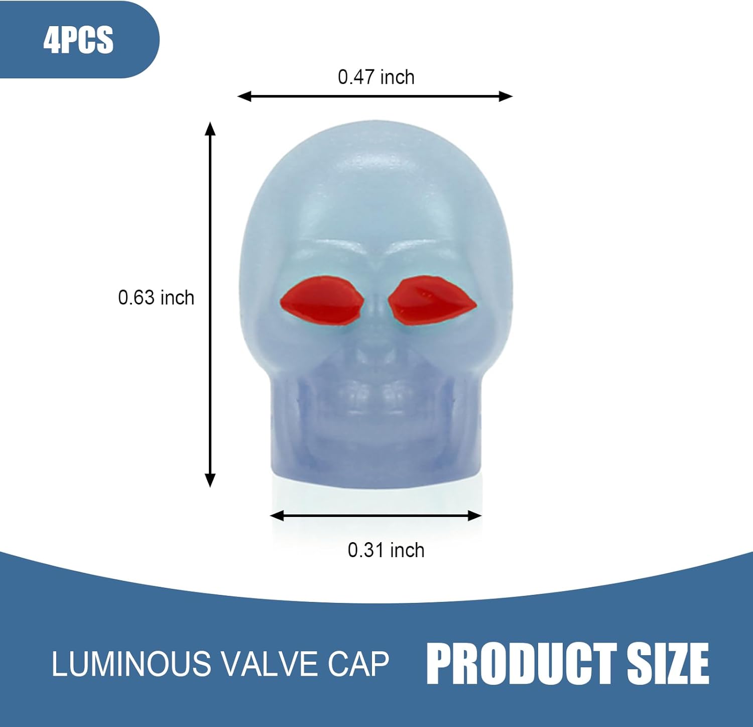 4 tapas de válvula de neumático de automóvil, mini tapa luminosa en forma de calavera, compatible con la mayoría de automóviles y motocicletas (azul)