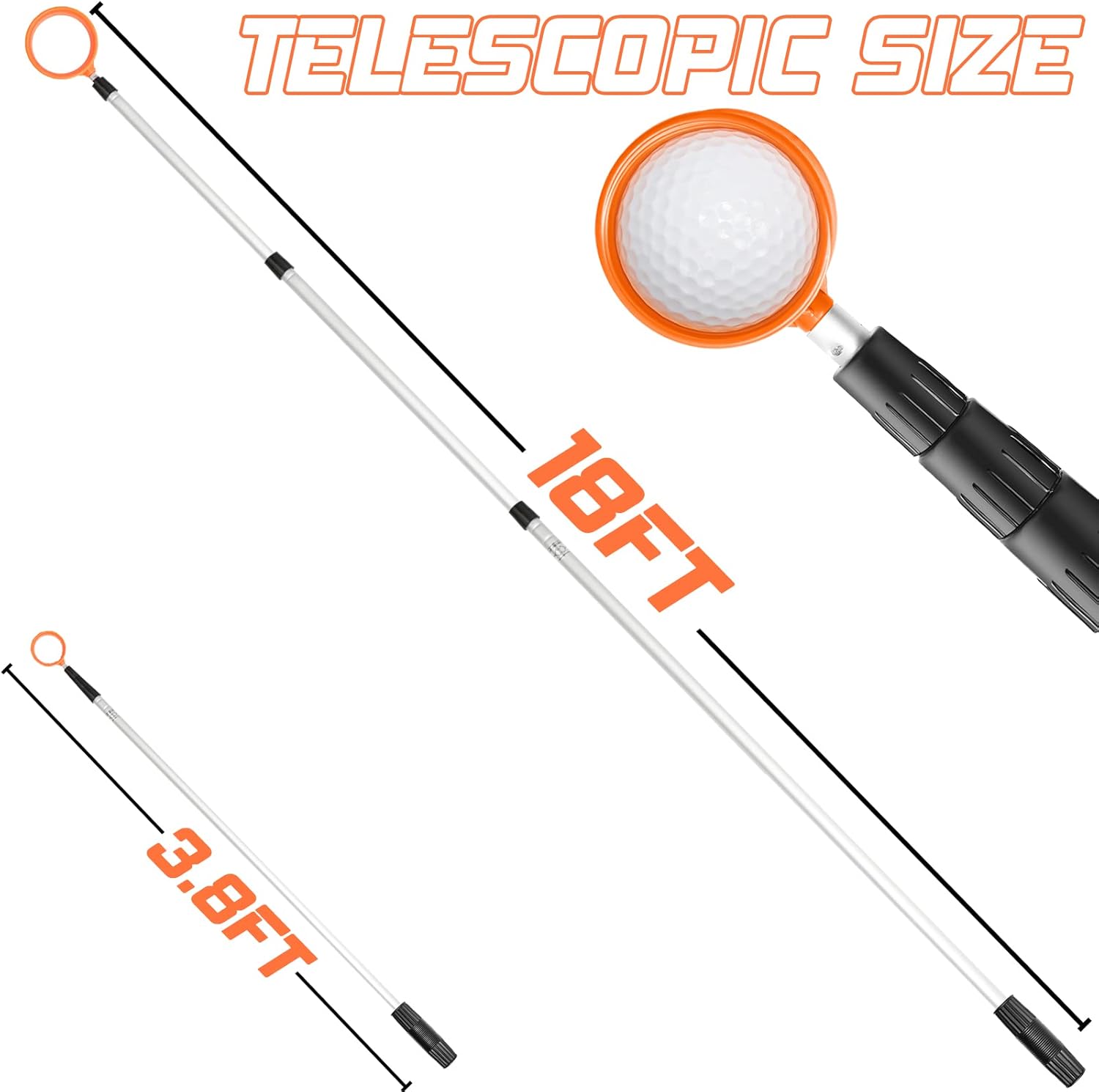 prowithlin Recuperador de pelotas de golf, 69121518 pies, aleación de aluminio, recuperador de pelotas de golf, accesorios de golf telescópicos,