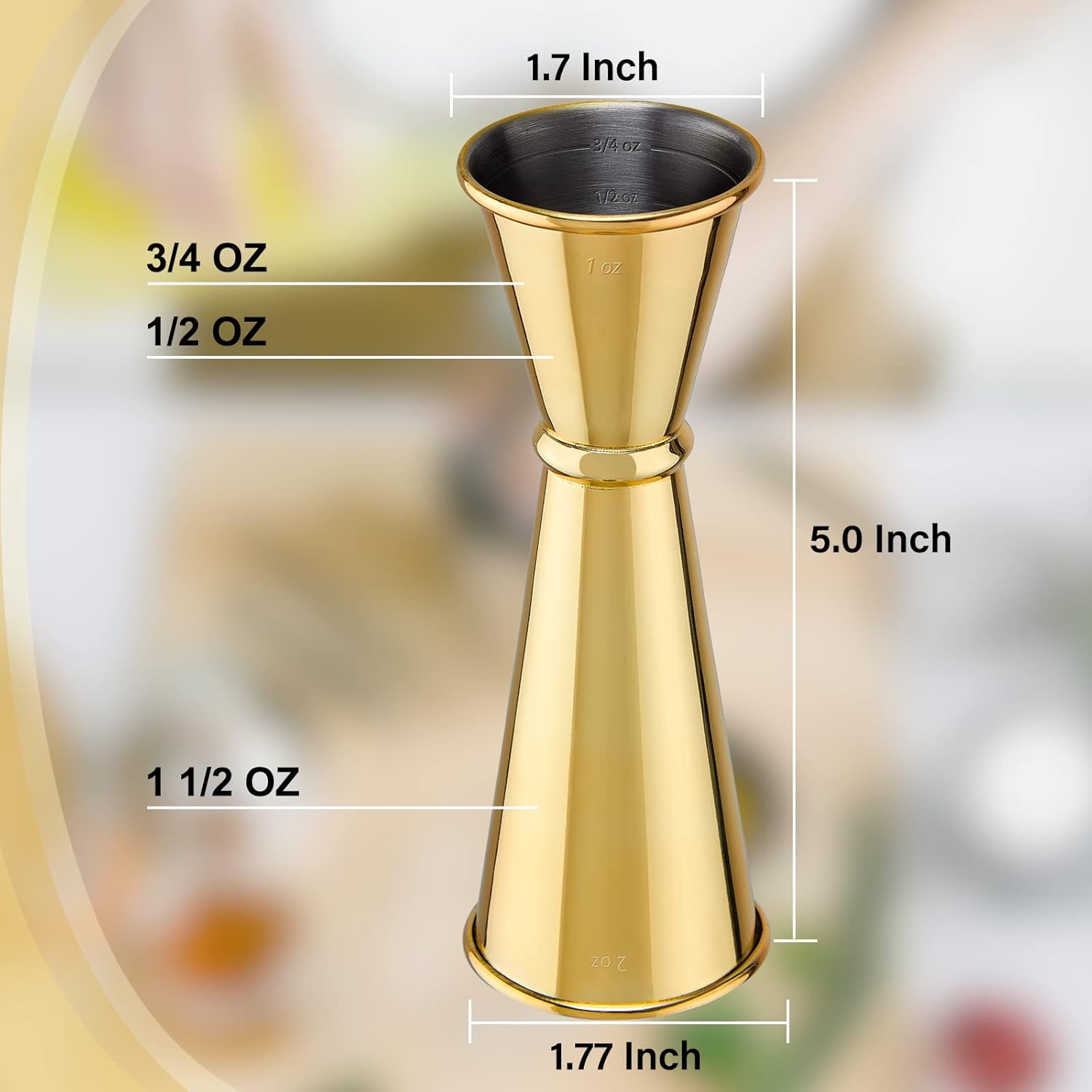 BRIOUT – Jigger de cóctel doble japonés de calidad alimentaria 304 de acero inoxidable de grado alimenticio, 2 onzas, 1 onza con medidas en el