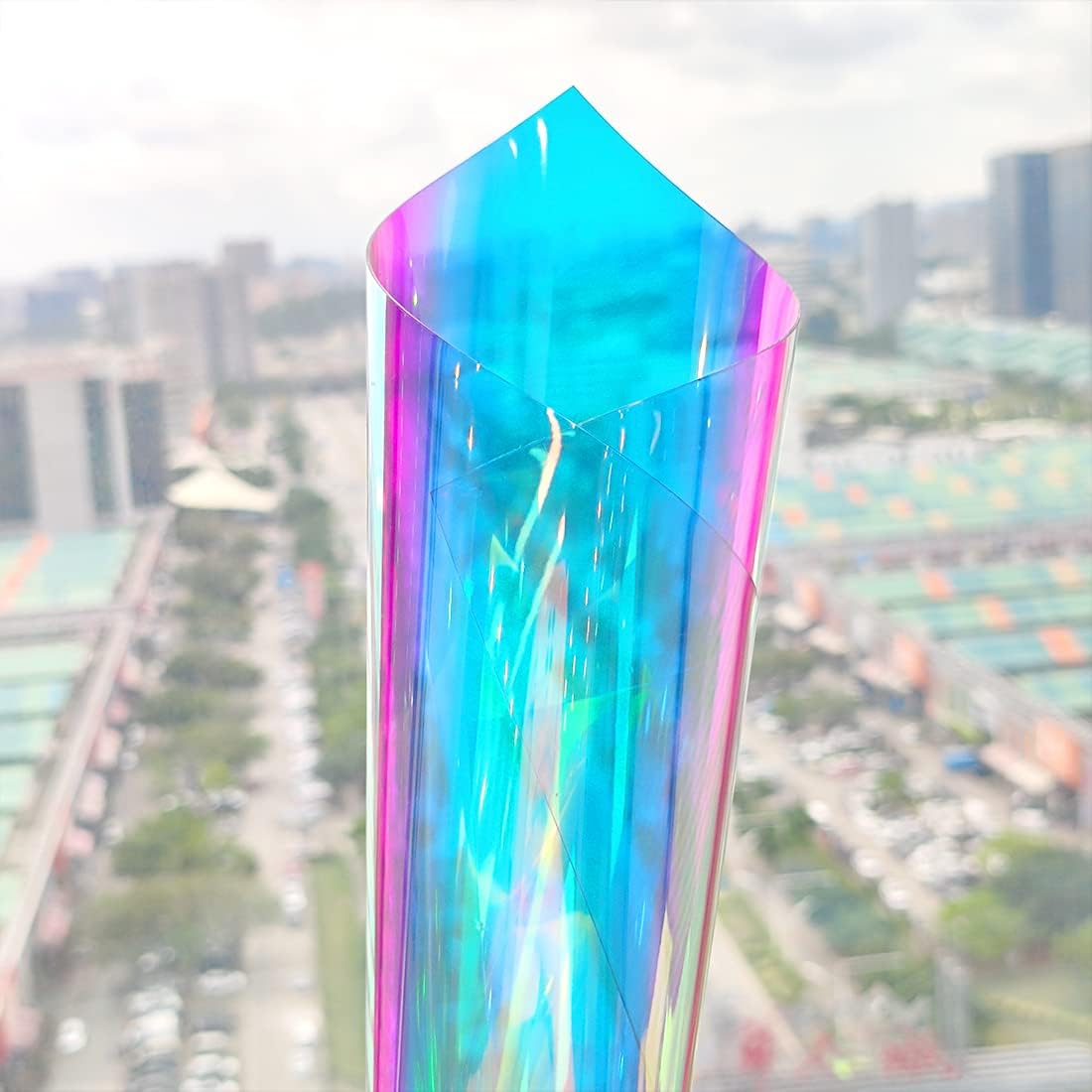6 piezas de tela holográfica transparente de PVC azul iridiscente de 0.031 in de grosor de vinilo transparente con espejo de lámina láser para XHT