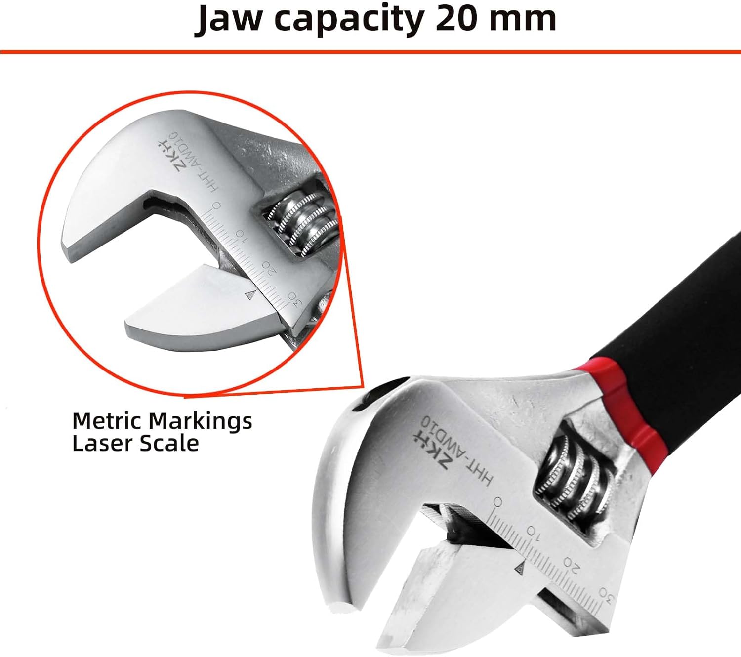 ZKH Llave ajustable de 10 pulgadas  Llave métrica mediana  Llave ajustable sumergida en plástico con agarre cómodo  10 pulgadas (9.843 in)  Apertura