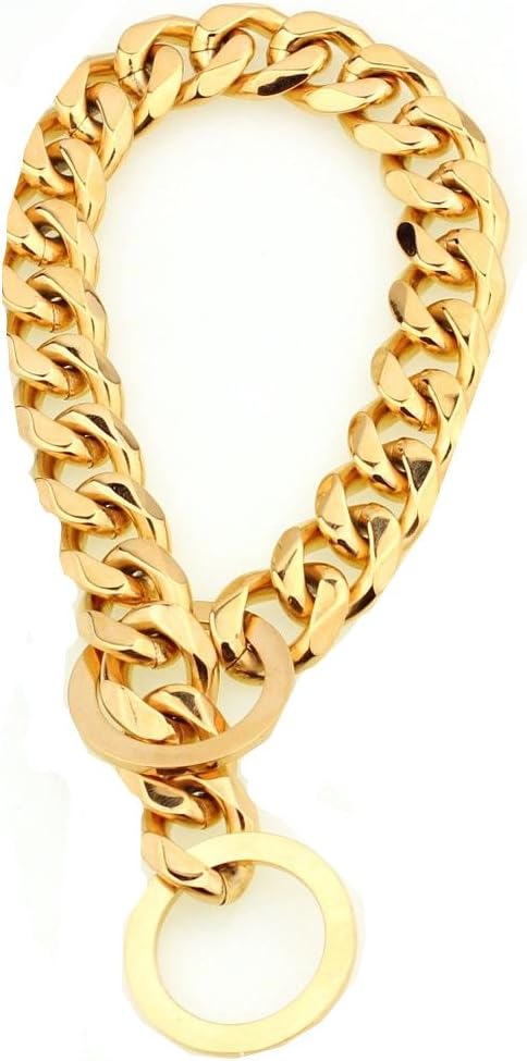 Collar de cadena de acero inoxidable dorado de 0.472in para perro de Pit Bull, Mastiff, Bulldog y razas grandes de 12 pulgadas a 34 pulgadas