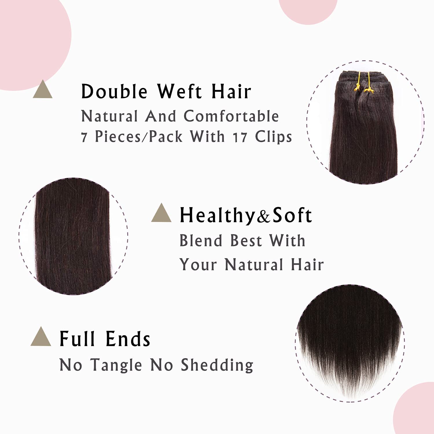 Anrosa Yaki – Extensiones de cabello humano Yaki con clip, extensiones de cabello humano Yaki con clip, para afroamericano, cabello lacio Yaki,