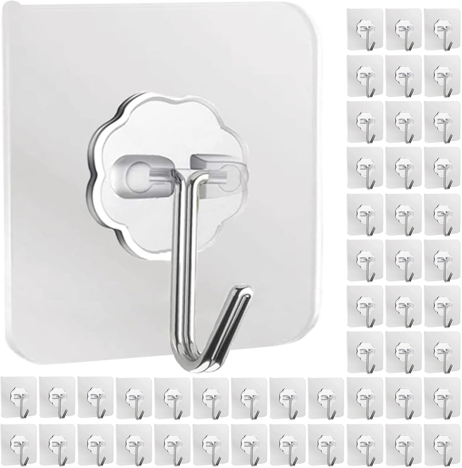 Ganchos adhesivos para colgar, paquete de 48 ganchos de pared adhesivos de acero inoxidable, 22 libras (máximo), extraíbles, resistentes al agua,