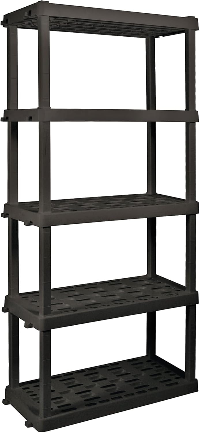Koolatron Estantería de garaje resistente para almacenamiento de garaje, estantería de plástico de 5 estantes, estante de almacenamiento de garaje