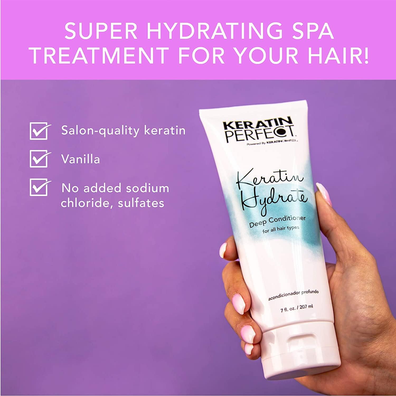 Keratin Perfect Hydrate Deep Conditioner – Tratamiento a nivel de salón para mujeres – Fórmula hidratante mejora el cabello con el tiempo – Restaura