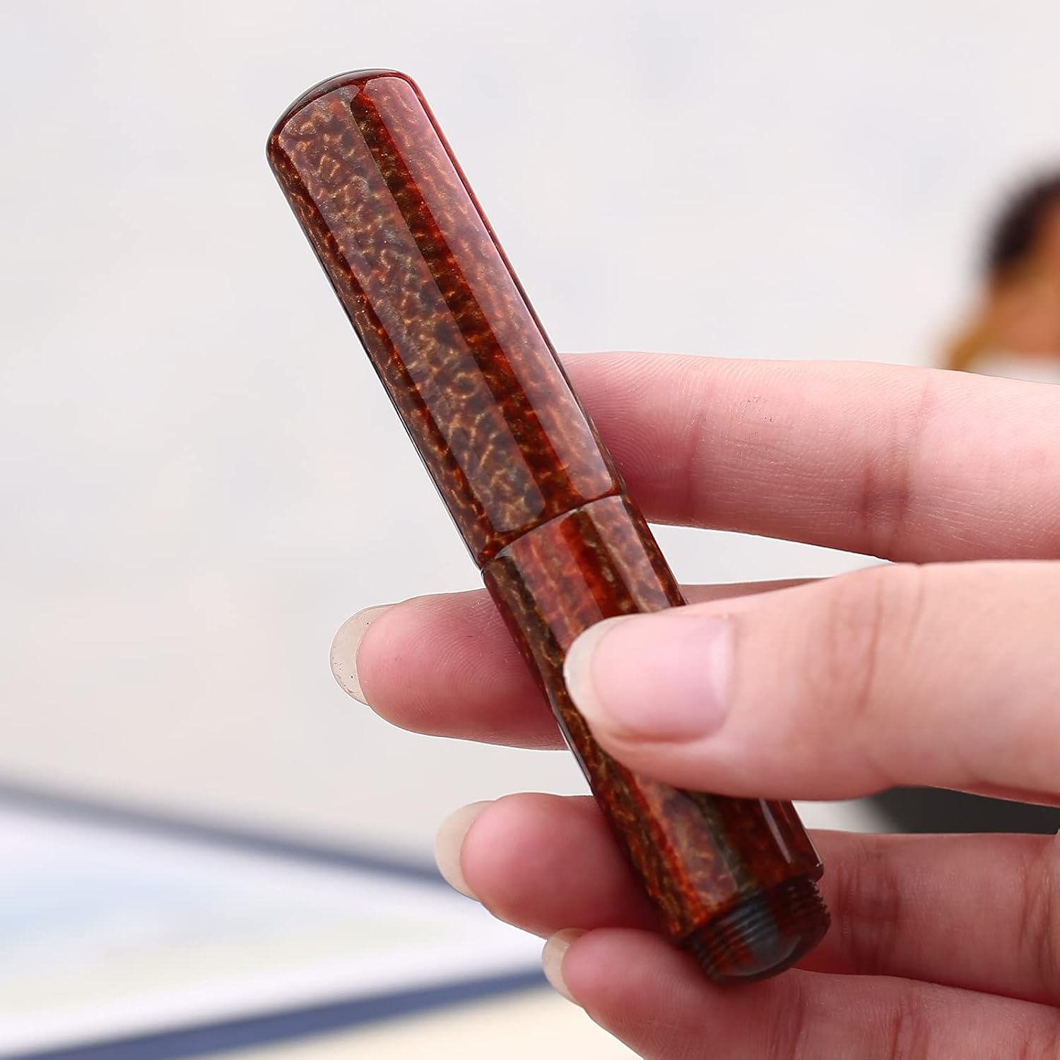 Asvine Majohn Wancai – Mini pluma estilográfica, punta extrafina, bolígrafo de bolsillo de viaje acrílico marrón, tamaño corto, relleno de botella