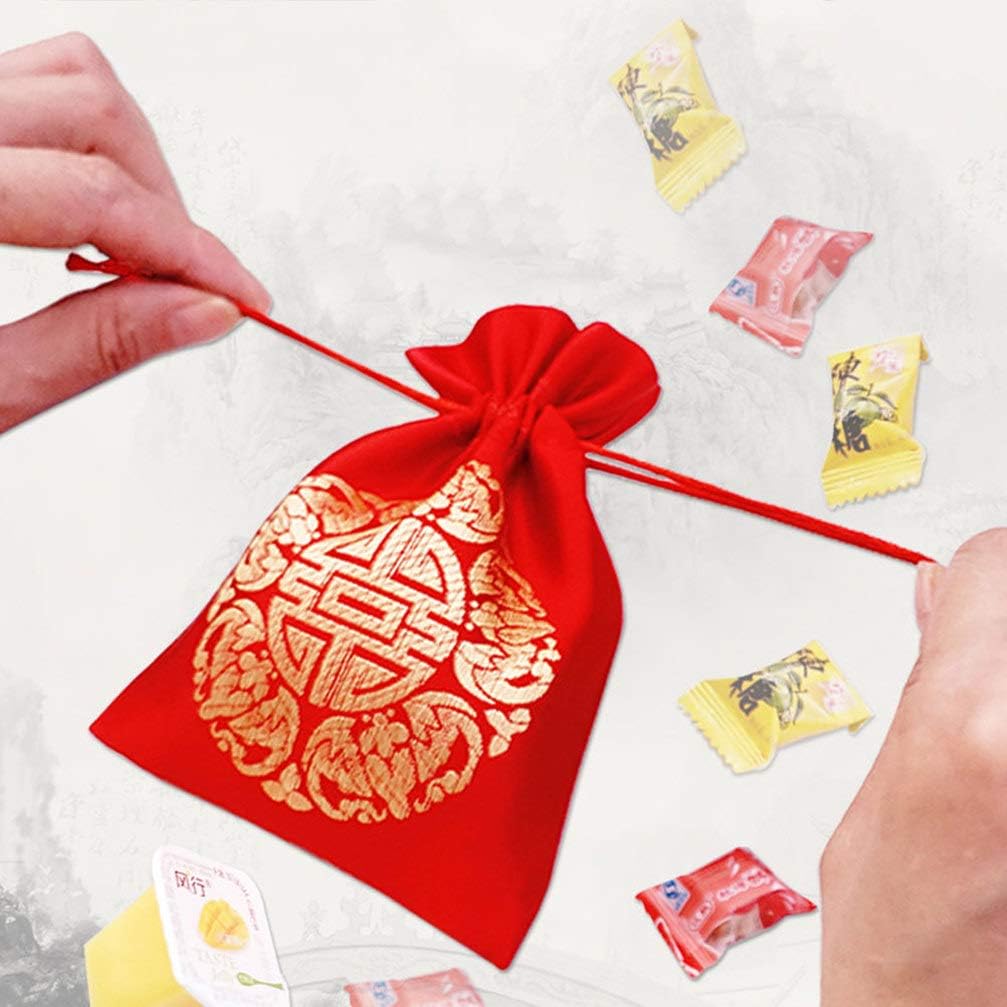 TENDYCOCO Good Fortune – Bolsa roja china de seda china, bolsas de regalo de la fortuna de la suerte, bolsa con cordón para joyas, bolsas para