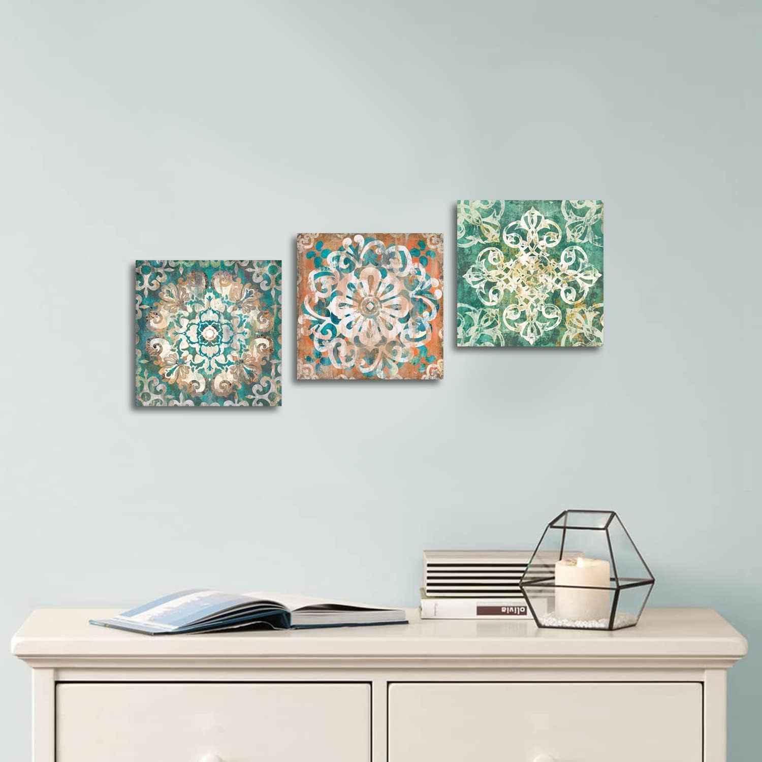 Yang Hong Yu Arte de pared con patrón de mandala vintage, arte de pared con estampado de flores abstractas, bohemio, lienzo para decoración de