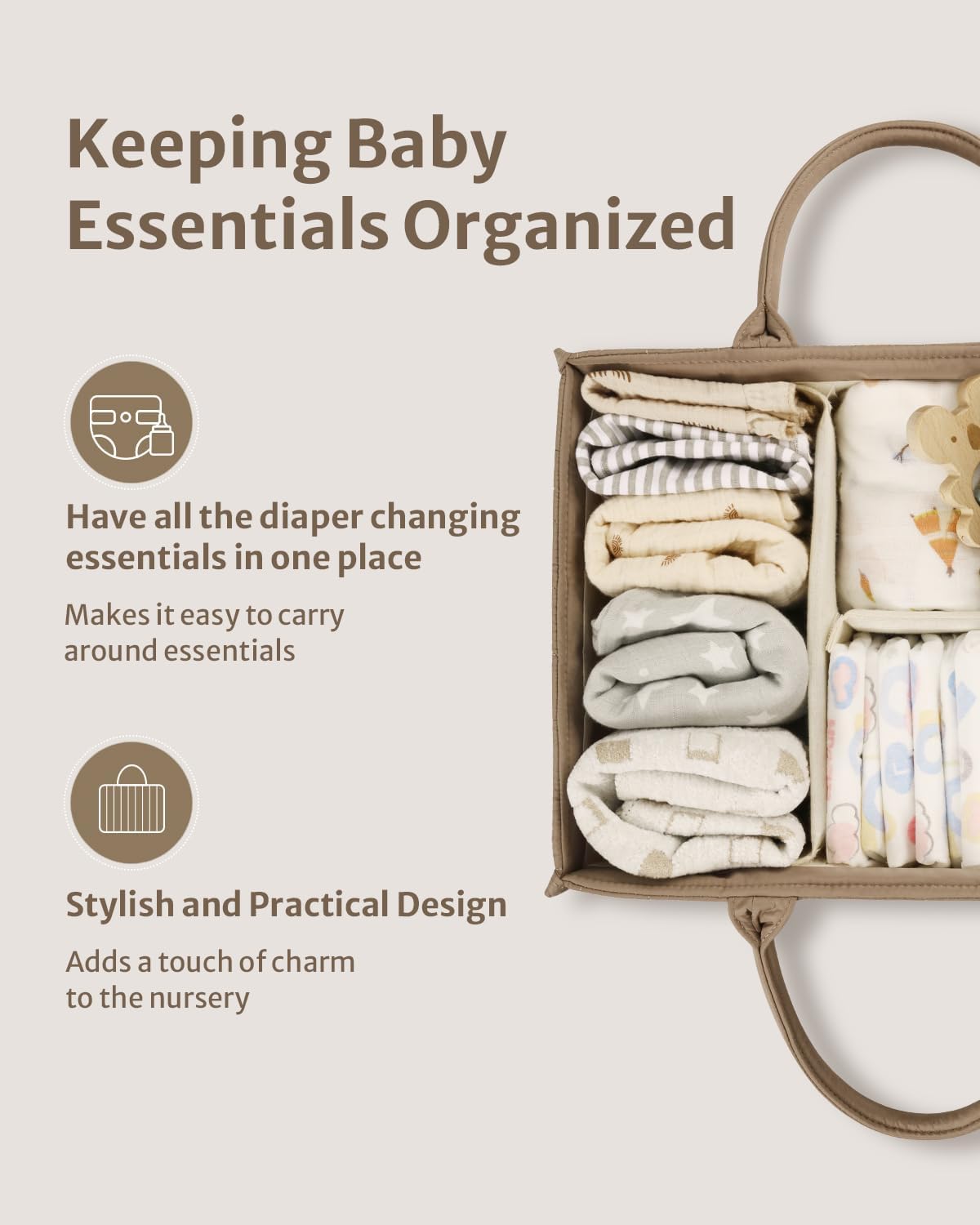 Blissful Diary Cesta de pañales para bebé, elegante organizador de pañales para bebé, cesta de almacenamiento para pañales, lista de regalos para