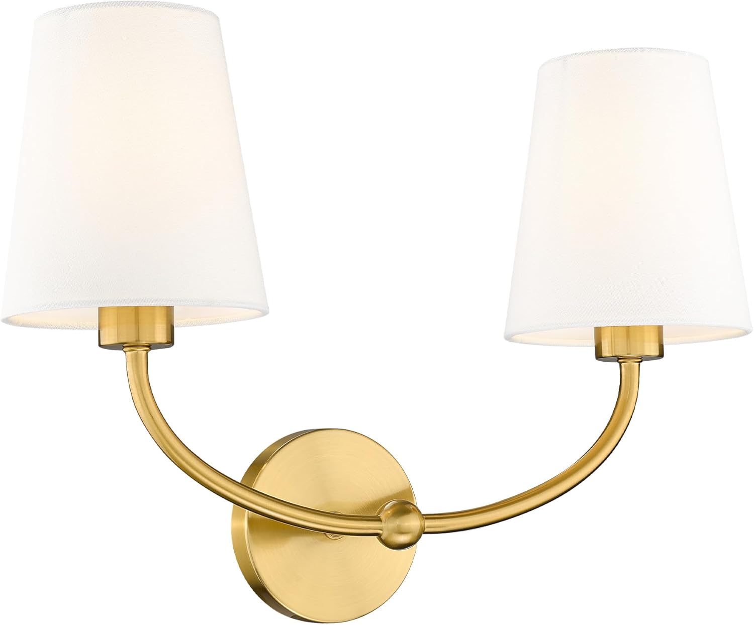 Emak VL116-GD-2 – Lámpara de baño de oro cepillado, modernos apliques de pared de 2 luces para baño, sala de estar, tocador de baño con pantalla de