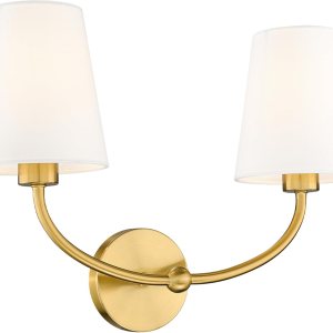 Emak VL116-GD-2 – Lámpara de baño de oro cepillado, modernos apliques de pared de 2 luces para baño, sala de estar, tocador de baño con pantalla de Emak VL116-GD-2 – Lámpara de baño de oro cepillado, modernos apliques de pared de 2 luces para baño, sala de estar, tocador de baño con pantalla de