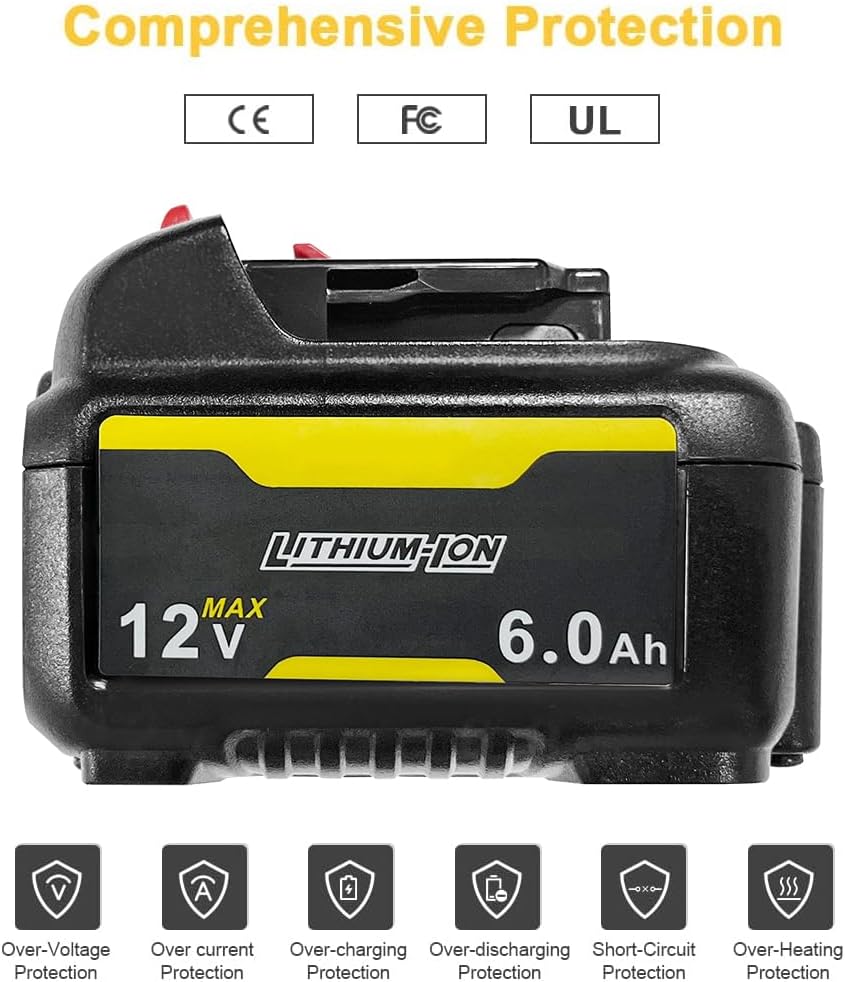 Paquete de 2 baterías de repuesto de 6.0Ah compatibles con Dewalt 12V 6.0Ah para baterías Dewalt de 12 V DCB127 DCD701F2