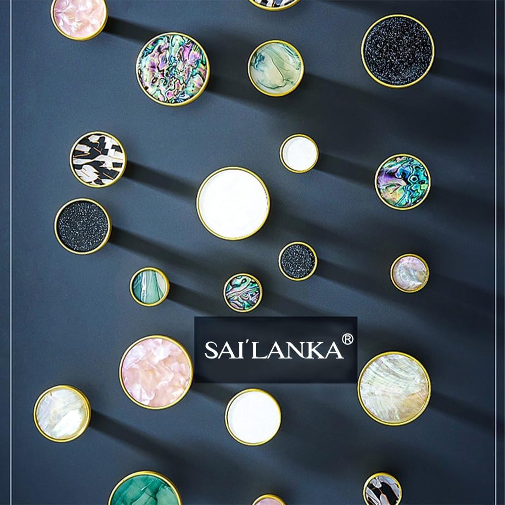 SAILANKA Paquete de 8 perillas de gabinete de conchas naturales, pomos para cajones, ganchos colgantes de latón, muebles de tocador, cocina,