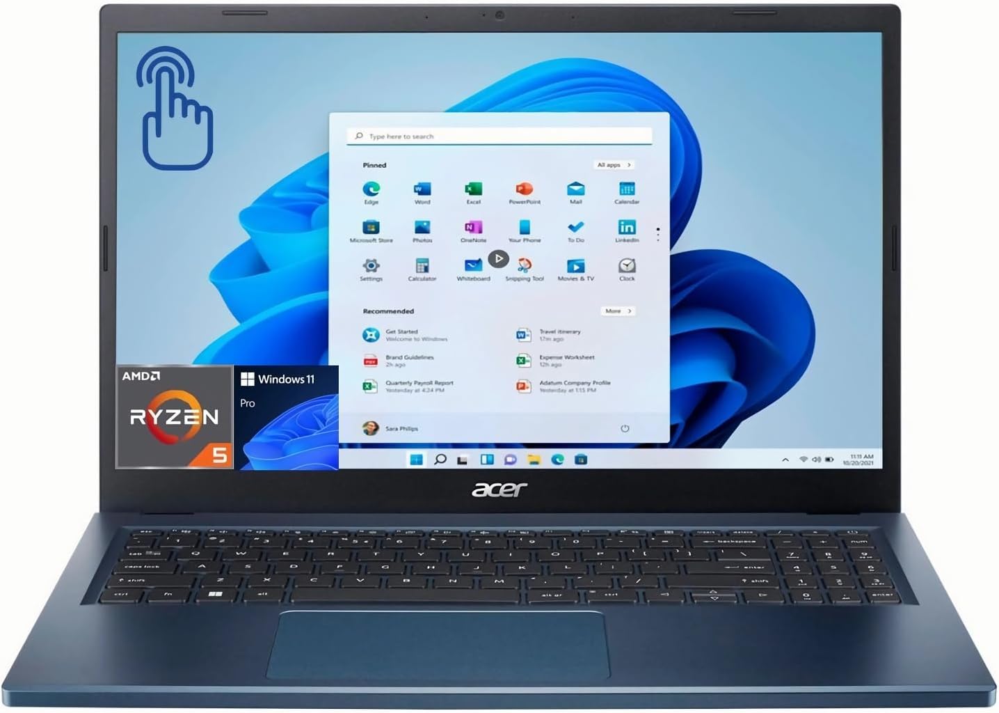 acer Aspire 3 – Portátil táctil delgado y ligero, pantalla táctil FHD IPS de 15.6 pulgadas, AMD 4-Core Ryzen 5 7520U (Beat i7-1160G7), 8 GB de RAM,