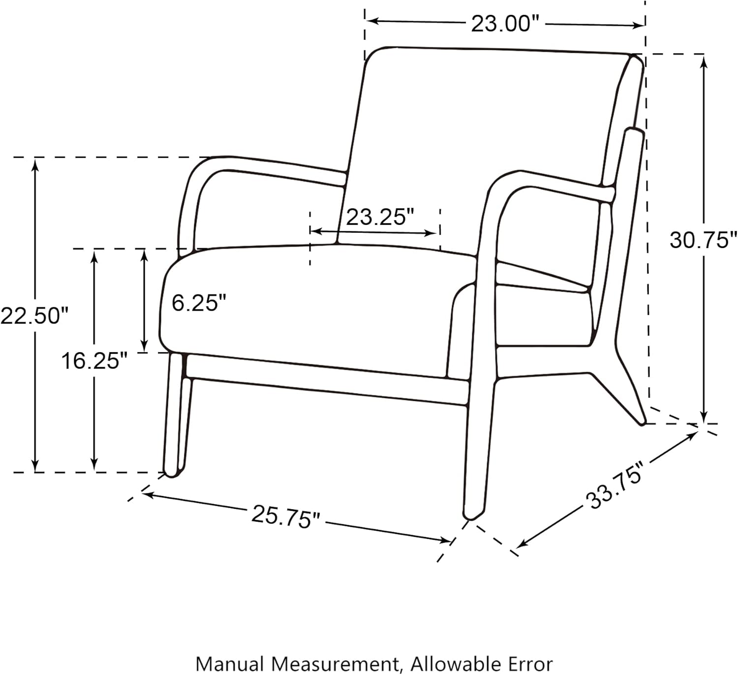 glitzhome 30.75 “H Mid Century Coffee Accent Sillón, Sillón de lectura individual Silla de salón de cuero PU con marco de madera de caucho nogal