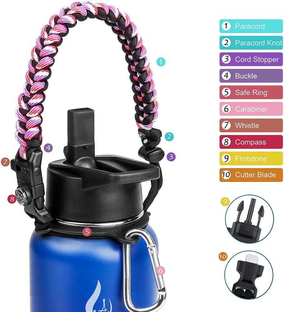 Amiter – Botella de agua con tapa de boca ancha, pajita y asa (22, 32, 40 o 64 onzas), botella de acero inoxidable 188 con aislamiento al vacío,