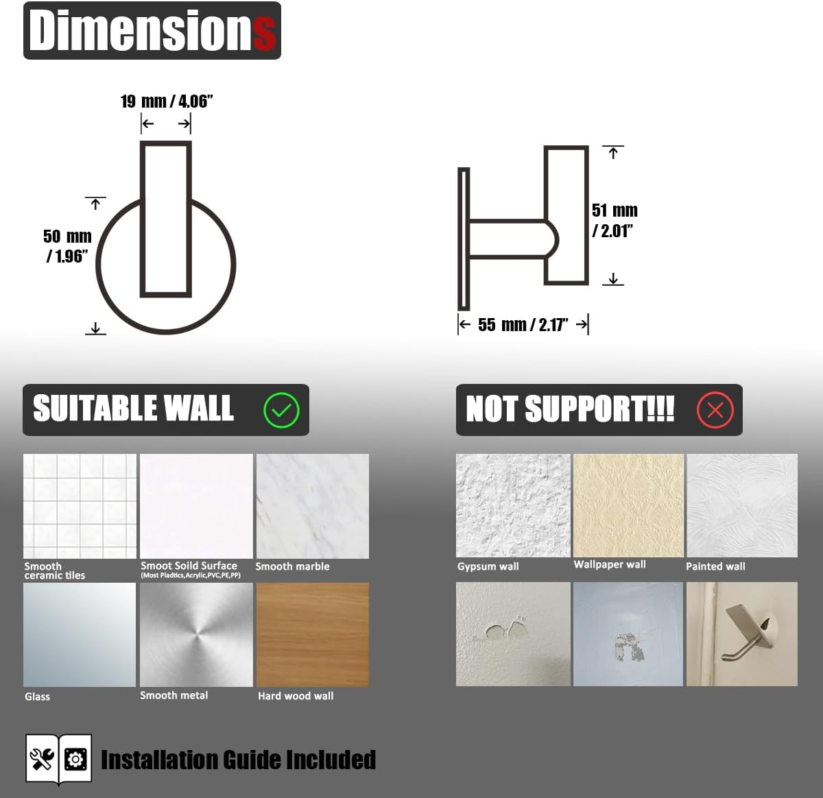JQK ATH110-BG-P2 – Gancho de pared autoadhesivo para toallas, color dorado, sin taladro, para baño, cocina, garaje, paquete de 2 unidades, acero