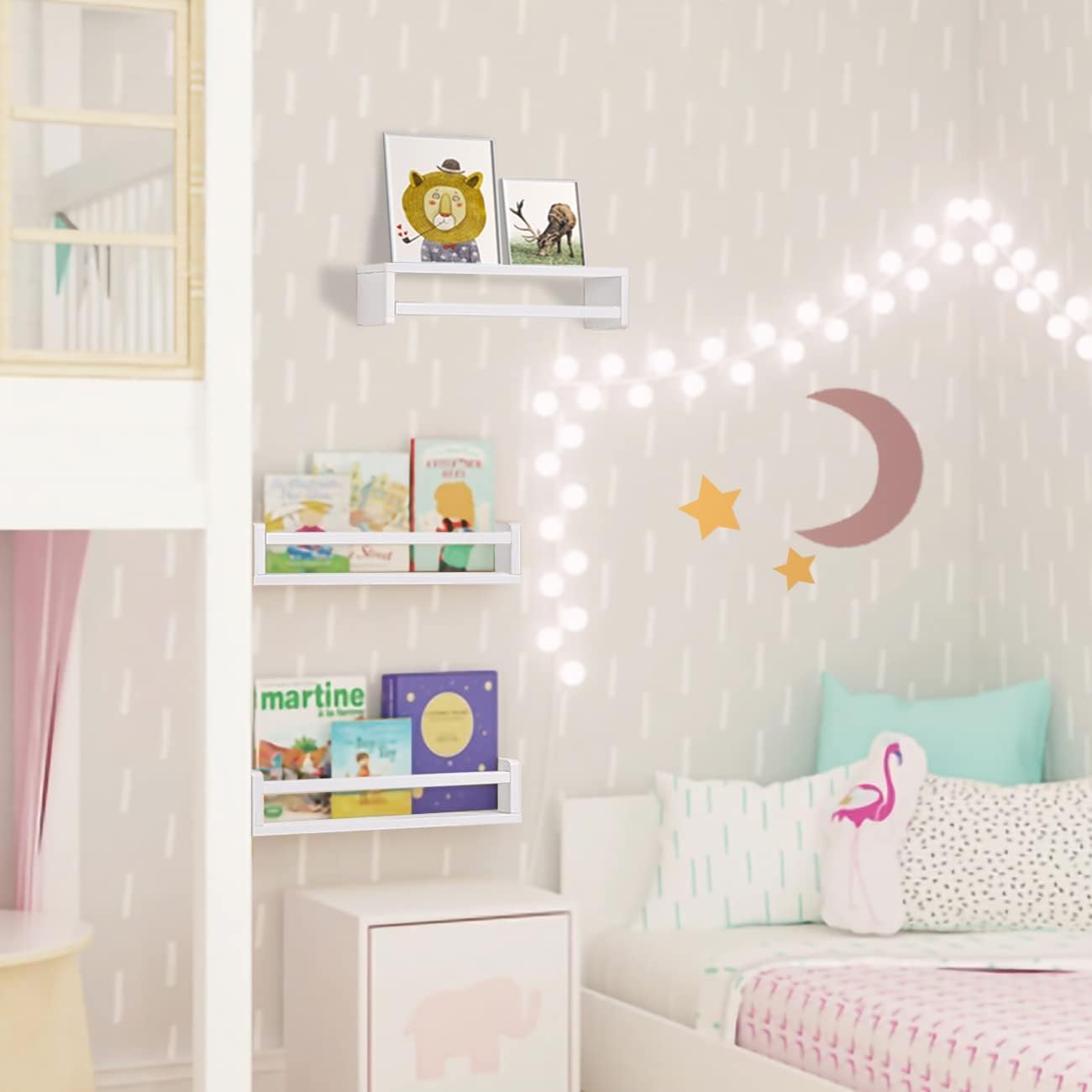 AZSKY Estantería flotante para habitación de los niños, estantes blancos para guardería, estantes de pared para decoración de baño, estante de