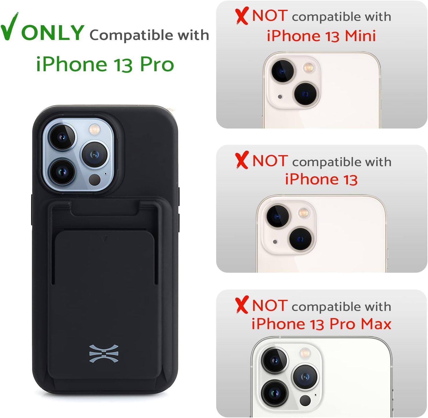 TORU CX PRO – Funda para iPhone 13 Pro con tarjetero  Cartera deslizante desmontable para 3 tarjetas  Funda protectora delgada a prueba de golpes