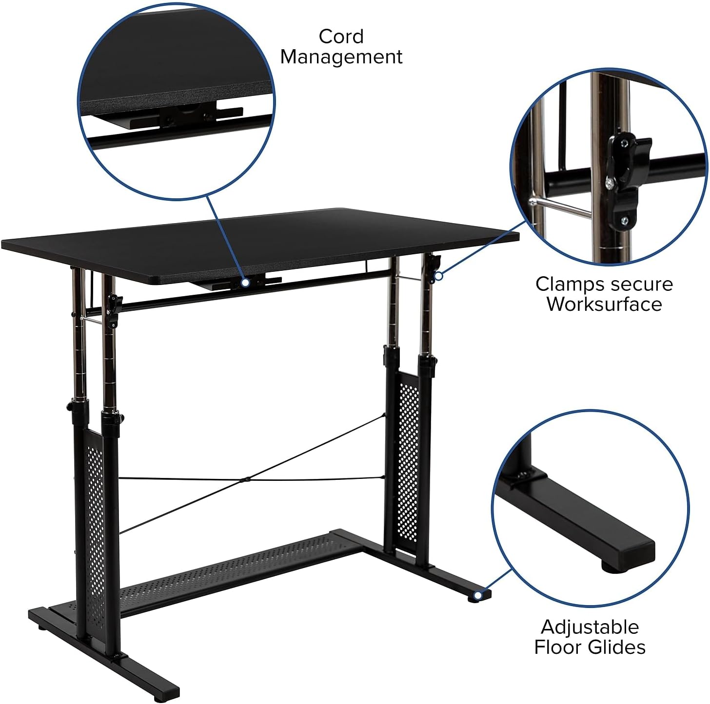 Flash Furniture Fairway – Escritorio de oficina en casa, altura ajustable (27.25-35.75 pulgadas de alto), color negro
