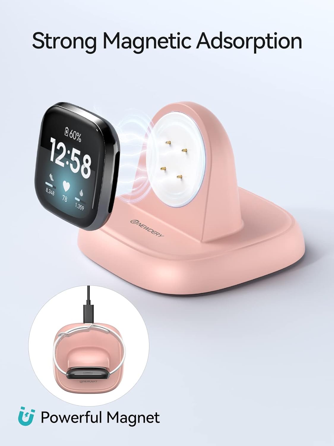 NEWDERY Charger Dock for Fitbit Sense 2SenseVersa 4Versa 3, Magnetic Watch Charger Stand with Charging Cable, Charger Replacement Accessories for