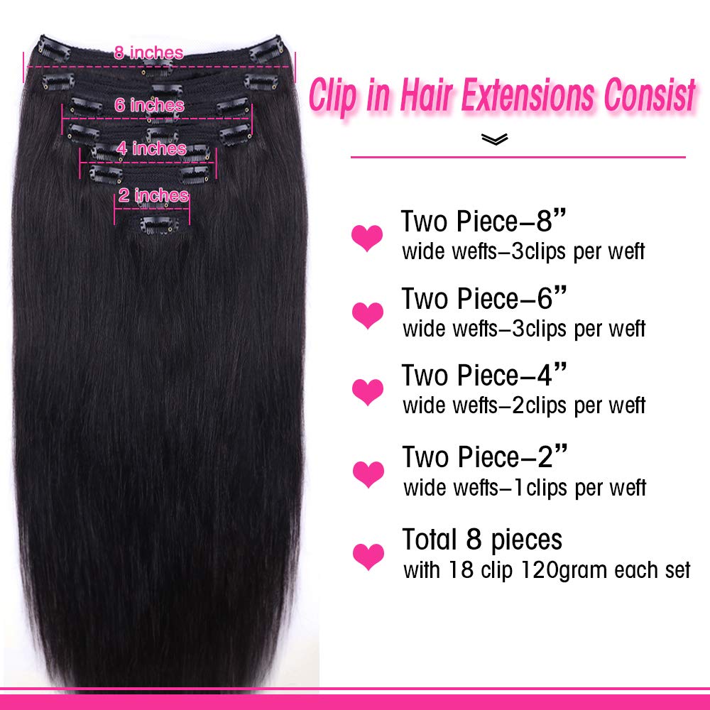 Extensiones de cabello natural recto con clip para mujeres negras, 100% sin procesar, para la cabeza completa, cabello natural virgen brasileño,
