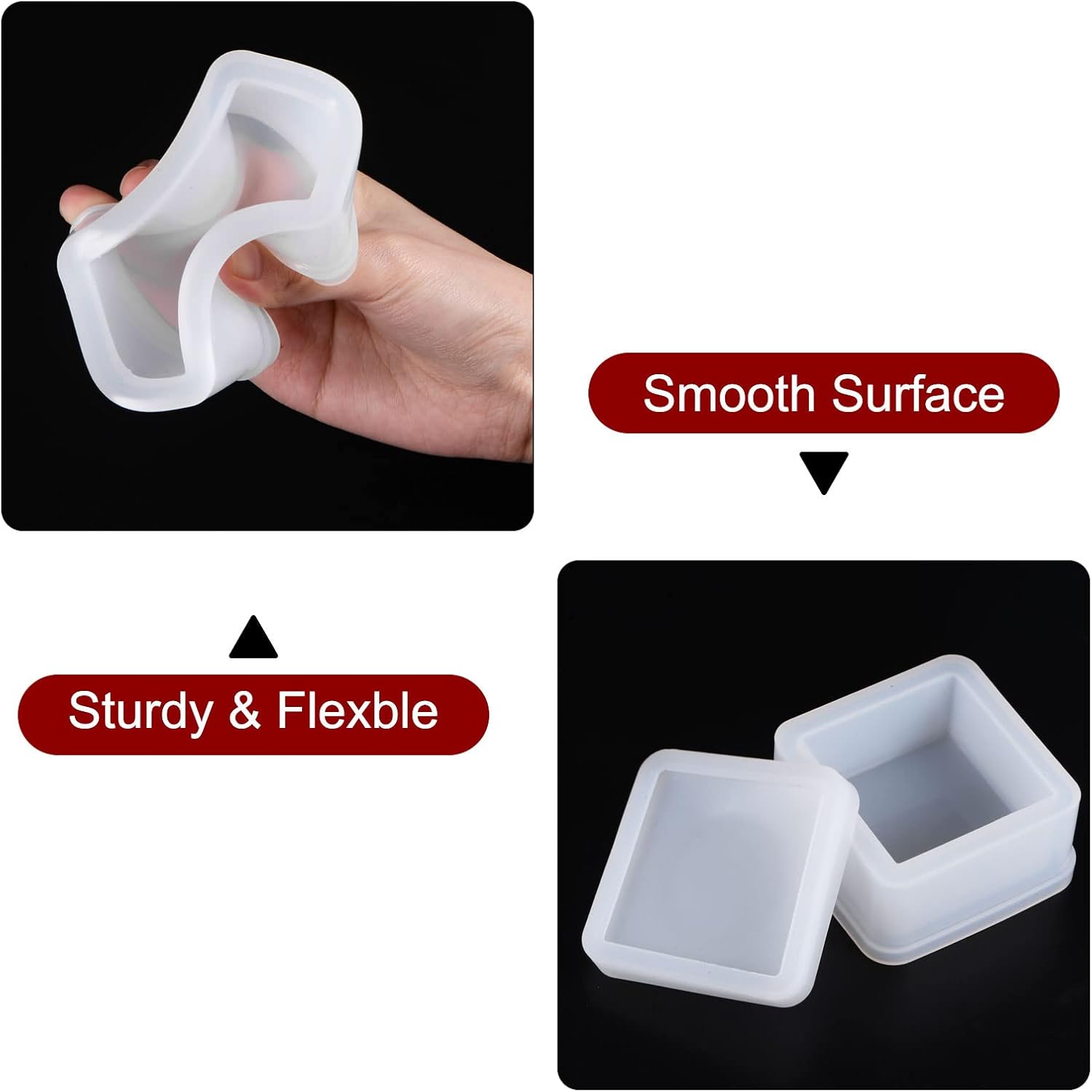 HARFINGTON 3 piezas de caja de joyería, molde cuadrado de silicona para almacenamiento epoxi con tapa para manualidades de resina