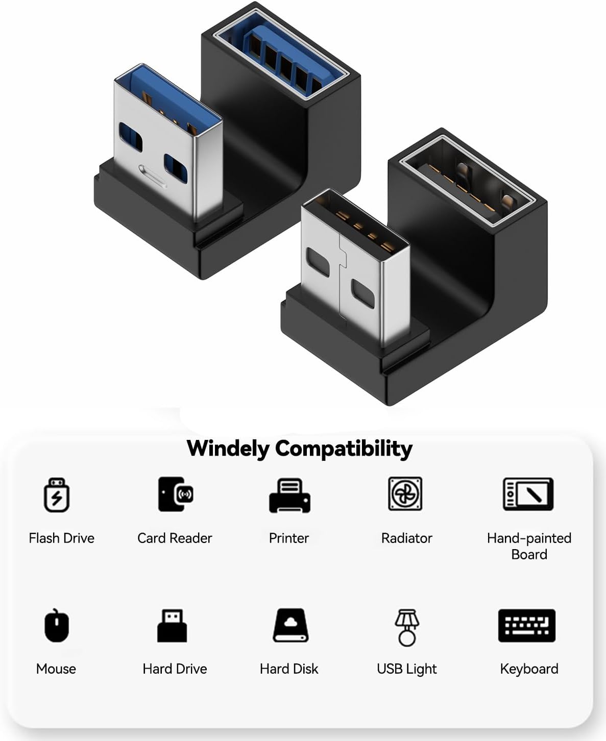 Herfair Adaptador USB 3.1 en forma de U (paquete de 2) 180 grados USB macho a hembra Extensor de 10 Gbps Acoplador USB Conector Soporte OTG para PC,