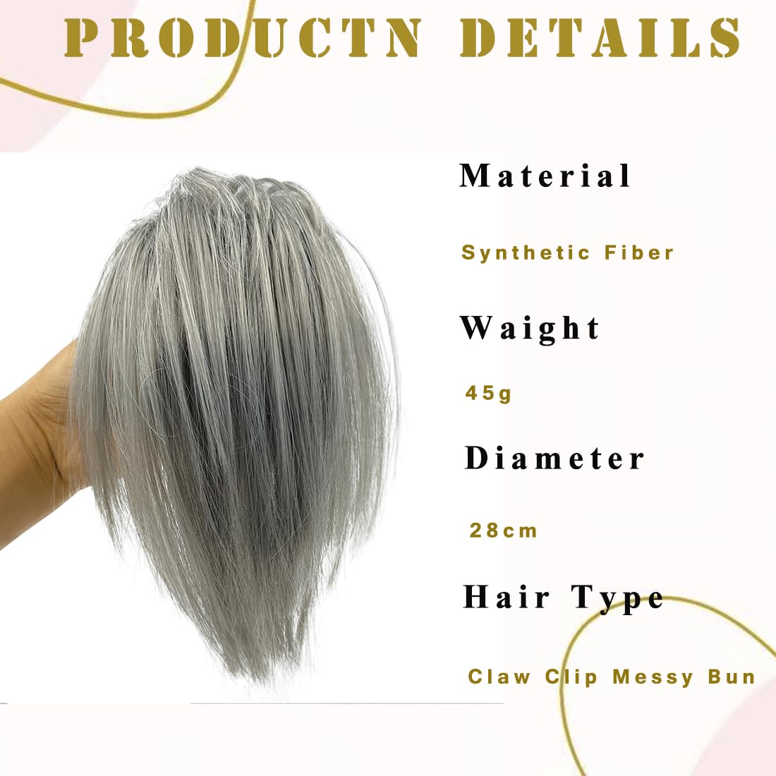Extensión de cabello desordenado con reflejos, cola de caballo con garra, pieza de cabello elástico con cordón sintético, extensión de moño para