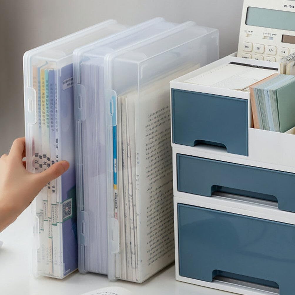NUOBESTY Estuche organizador de escritorio de oficina, estuche de plástico transparente para álbumes de recortes, caja de almacenamiento de papel,