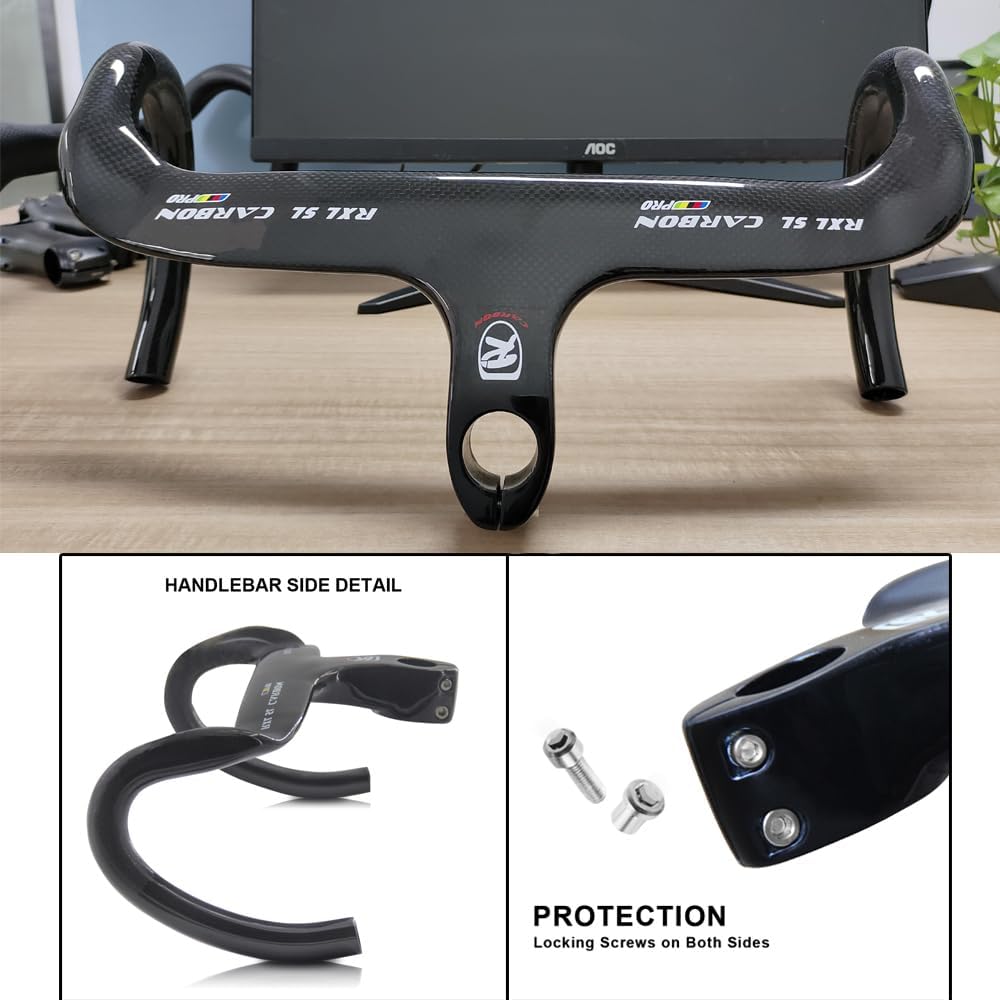 RXL SL Barras de bicicleta de carretera de fibra de carbono con manillar integrado de vástago integrado, manillar de bicicleta de carretera de